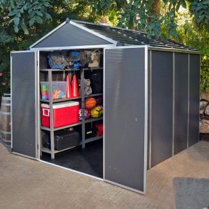 6' x 10' Palram Canopia Rubicon Multi-Wall Premium Dark Grey Plastic Shed (1.85m x 3.00m) â includes free shelf by Buy Sheds Direct