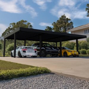 20' x 30' Palram Canopia Oslo Black Metal Triple Carport (5.96m x 9.01m) by Buy Sheds Direct