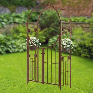 Panacea Rosette Round Metal Garden Arch with Gate 7'4 x 4'1 by Buy Sheds Direct