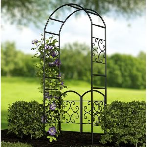 Panacea Scrolls Metal Garden Arch with Gate 7'5 x 3'2 by Buy Sheds Direct