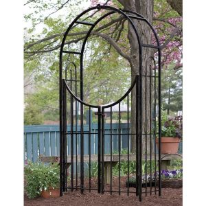 Panacea Sunset Metal Garden Arch with Gate - Black 7'5 x 4'1 by Buy Sheds Direct