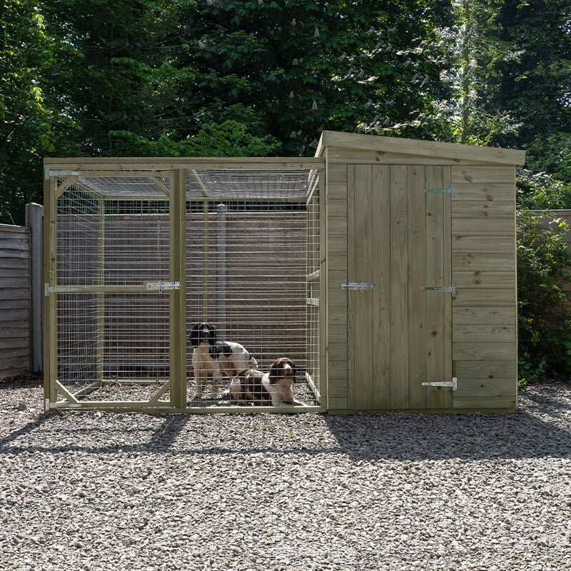 10'1 x 4'6 Forest Hedgerow Wooden Dog Kennel with 6ft Run - Pet House (3.07m x 1.38m) by Buy Sheds Direct