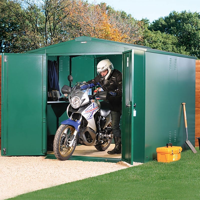 10'11 x 7'4 Asgard Gladiator Motorbike Garage Plus (3.3m x 2.2m) by Buy Sheds Direct