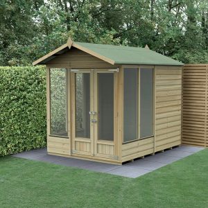 8' x 6' Forest Beckwood 25yr Guarantee Double Door Apex Summer House - 5 Windows (2.42m x 1.99m) by Buy Sheds Direct