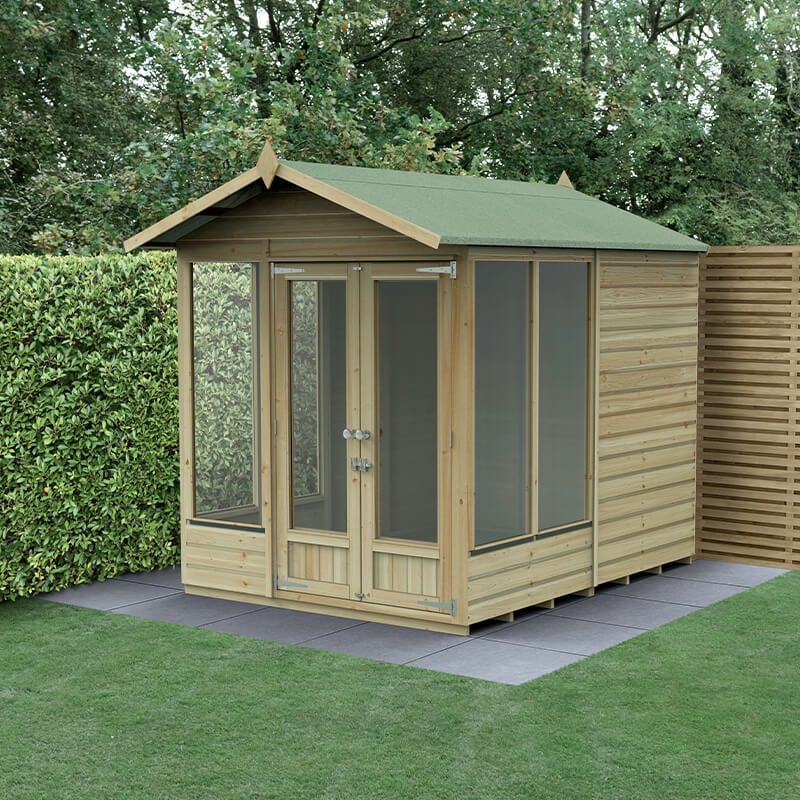 8' x 6' Forest Beckwood 25yr Guarantee Double Door Apex Summer House - 5 Windows (2.42m x 1.99m) by Buy Sheds Direct