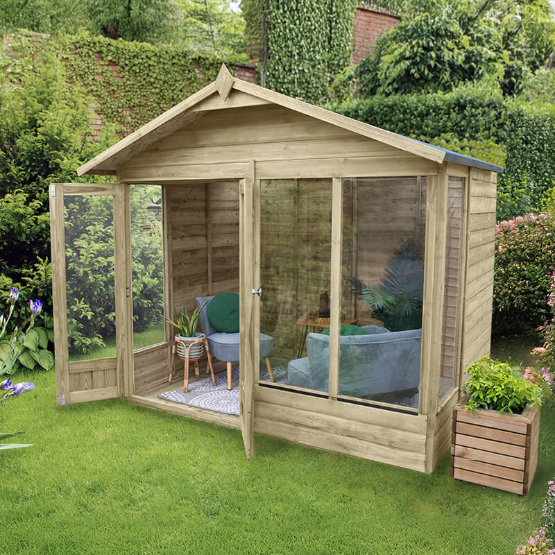 8' x 6' Forest Beckwood 25yr Guarantee Double Door Apex Summer House - 4 Windows (2.61m x 1.82m) by Buy Sheds Direct