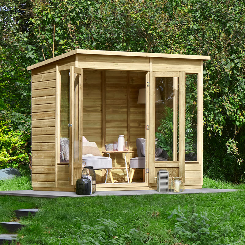 8' x 6' Forest Beckwood 25yr Guarantee Double Door Pent Summer House (2.52m x 2.05m) by Buy Sheds Direct