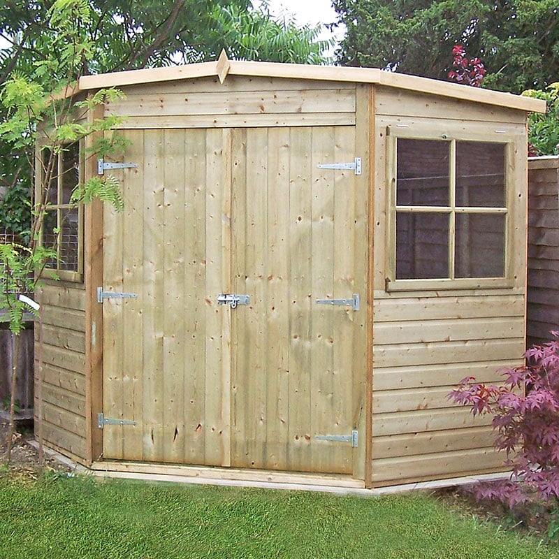 7' x 7' Shire Premium Pressure Treated Wooden Corner Garden Shed (2.07m x 2.16m) by Buy Sheds Direct