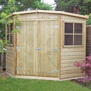 8' x 8' Shire Premium Pressure Treated Wooden Corner Garden Shed (2.25m x 2.33m) by Buy Sheds Direct