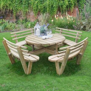 Forest Circular Wooden Garden Picnic Table with Seat Backs 8x8 (2.4x2.4m) by Buy Sheds Direct