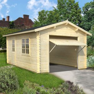 Palmako Roger 3.6m x 5.5m Log Cabin Single Garage (44mm) - Up and Over Door by Buy Sheds Direct