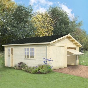 Palmako Roger 5.7m x 5.1m Log Cabin Double Garage (44mm) - Up and Over Door by Buy Sheds Direct