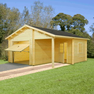 Palmako Roger 5.1m x 5.5m Log Cabin Garage (44mm) - Up and Over Door by Buy Sheds Direct