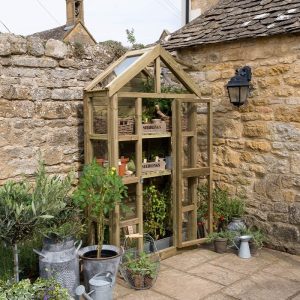 3'9 x 1'6 Forest Georgian Tall Wall Lean to Greenhouse with Auto Vent (1.19m x 0.5m) by Buy Sheds Direct