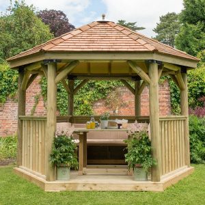 12'x10' (3.6x3.1m) Luxury Wooden Furnished Garden Gazebo with New England Cedar Roof - Seats up to 10 people by Buy Sheds Direct