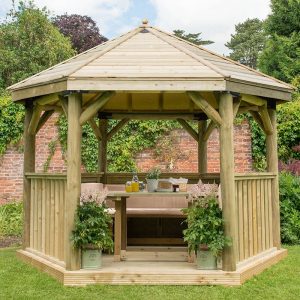 12'x10' (3.6x3.1m) Luxury Wooden Furnished Garden Gazebo with Traditional Timber Roof - Seats up to 10 people by Buy Sheds Direct