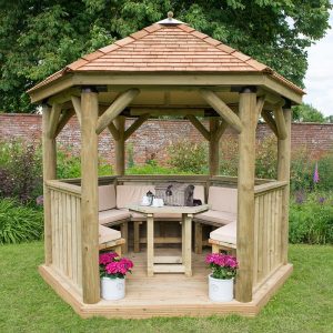 10'x9' (3x2.7m) Luxury Wooden Furnished Garden Gazebo with New England Cedar Roof - Seats up to 10 people by Buy Sheds Direct