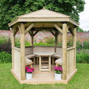 10x9 Luxury Furnished Wooden Gazebo with Roof & Seats up to 10 people (3x2.7m) - Timber Roof by Buy Sheds Direct