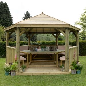 15'x13' (4.7x4m) Luxury Wooden Furnished Garden Gazebo with Timber Roof - Seats up to 19 people by Buy Sheds Direct