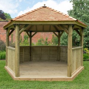 13'x12' (4x3.5m) Luxury Wooden Garden Gazebo with New England Cedar Roof - Seats up to 15 people by Buy Sheds Direct