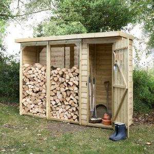 8'11 x 2'10 Forest Pent Large Overlap Logstore with Tool Storage (2.7m x 0.9m) by Buy Sheds Direct