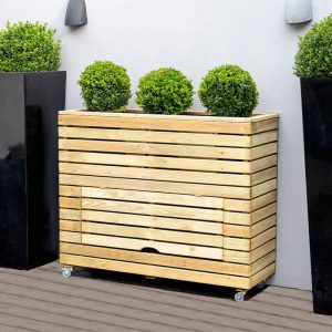 3'11 x 1'4 Forest Linear Tall Wooden Garden Planter with Storage and Wheels (1.2m x 0.4m) by Buy Sheds Direct