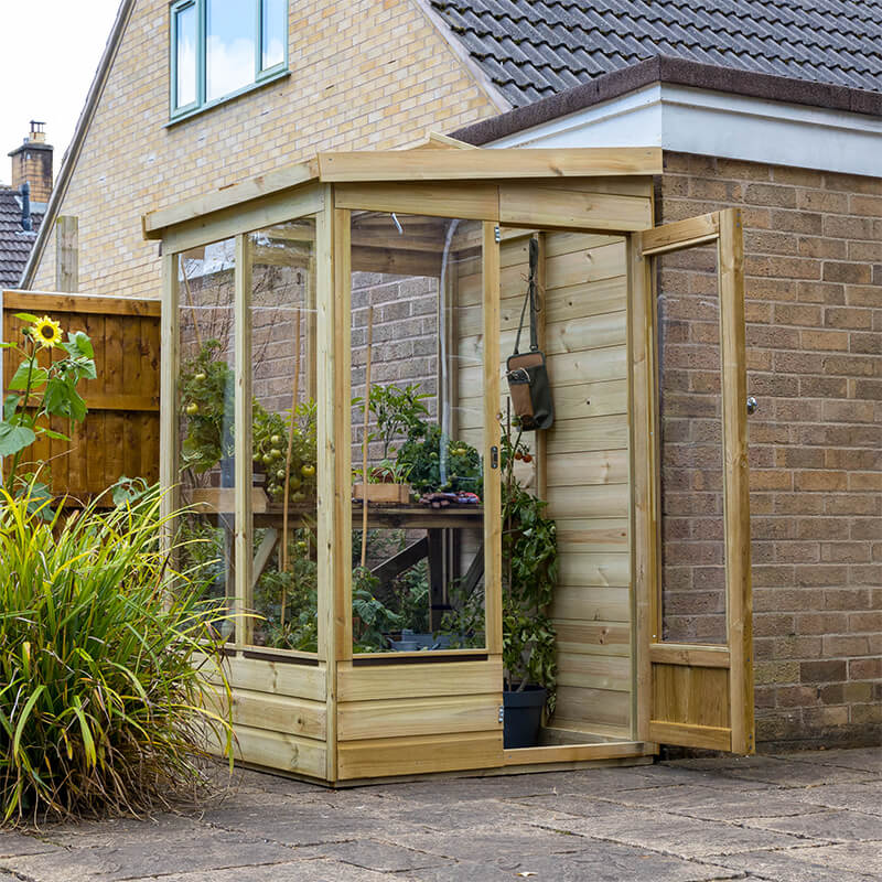 4' x 4' Forest Wallscape Lean To Greenhouse with Solid Back (1.28m x 1.34m) by Buy Sheds Direct