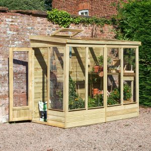 4' x 8' Forest Wallscape Lean To Greenhouse with Solid Back (1.28m x 2.52m) by Buy Sheds Direct