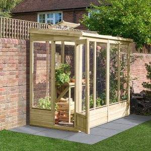 4' x 8' Forest Wallscape Lean To Greenhouse with Glazed Back (1.28m x 2.52m) by Buy Sheds Direct