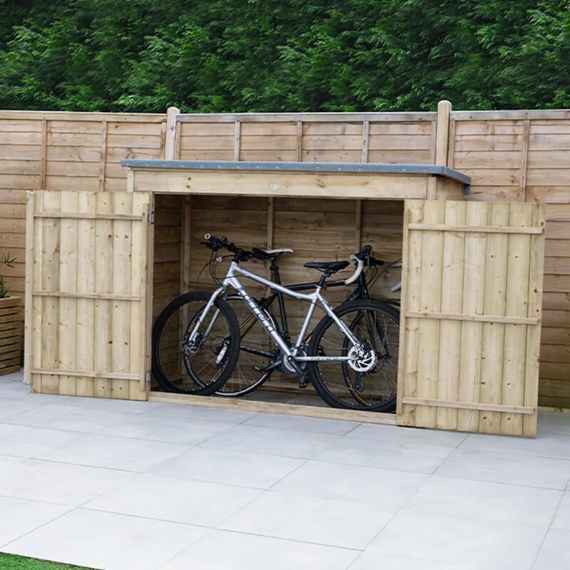 6'5 x 2'10 Bike Shed â Forest Pressure Treated Double Door Pent Bike Store (No Floor) by Buy Sheds Direct