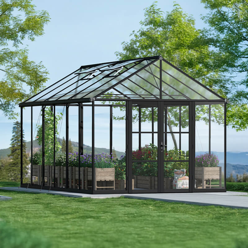 10' x 15' Palram Canopia Aria Black Polycarbonate Greenhouse (3.04m x 4.58m) by Buy Sheds Direct