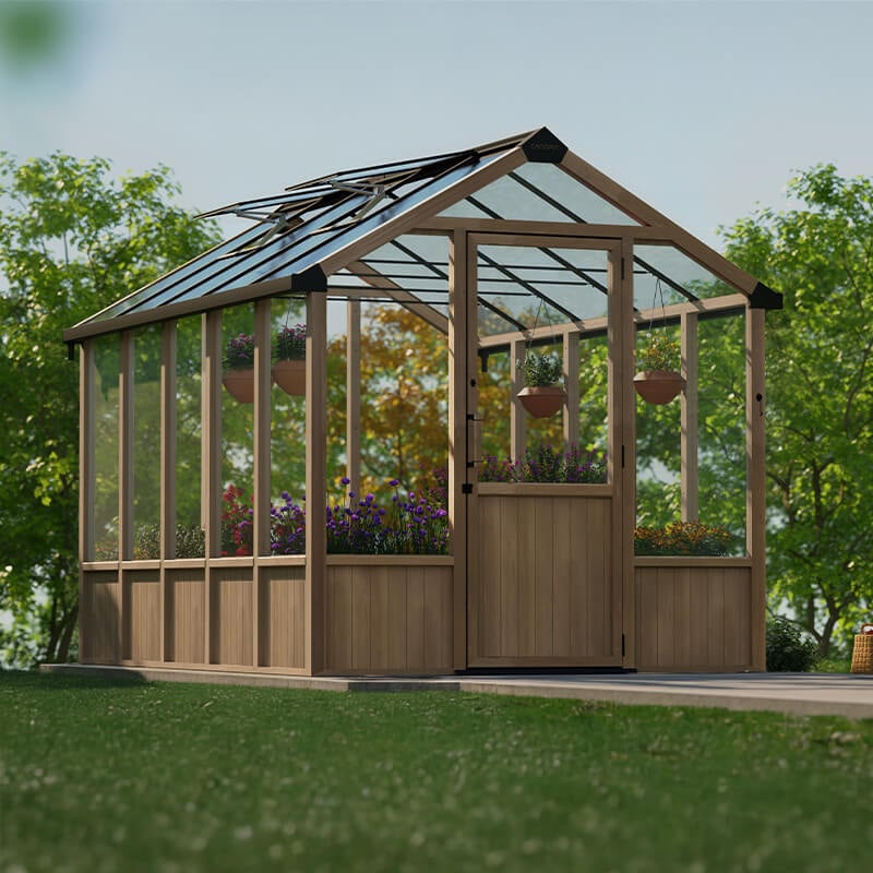 8' x 12' Palram Canopia Natura Cedar Greenhouse (2.37m x 3.64m) by Buy Sheds Direct