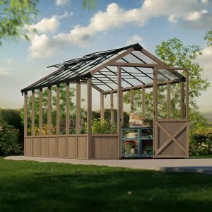8' x 17' Palram Canopia Natura Cedar Greenhouse (2.37m x 5.04m) by Buy Sheds Direct