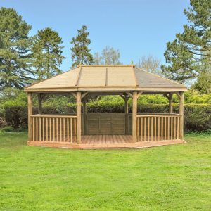 20'x15' (6x4.7m) Premium Wooden Furnished Garden Gazebo with Timber Roof - Seats up to 27 people by Buy Sheds Direct