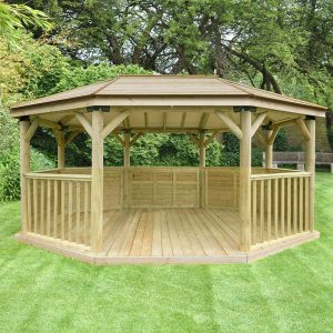 17'x12' (5.1x3.6m) Premium Oval Wooden Garden Gazebo with Timber Roof - Seats up to 22 people by Buy Sheds Direct
