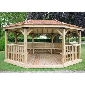 20'x15' (6x4.7m) Premium Oval Wooden Garden Gazebo with New England Cedar Roof - Seats up to 27 people by Buy Sheds Direct