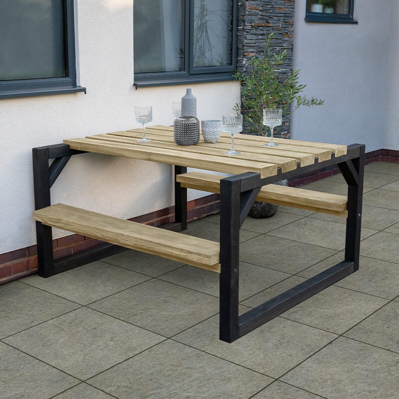Forest Colour Block Wooden Garden Picnic Bench 4'8 x 4'7 (1.42m x 1.40m) by Buy Sheds Direct