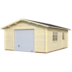 Palmako Roger 4.5m x 5.5m Extra Wide Log Cabin Single Garage (44mm) - Up and Over Door by Buy Sheds Direct