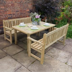 Forest Rosedene Wooden Garden Table and Benches Set 5'5 x 6'2 (1.65m x 1.87m) by Buy Sheds Direct