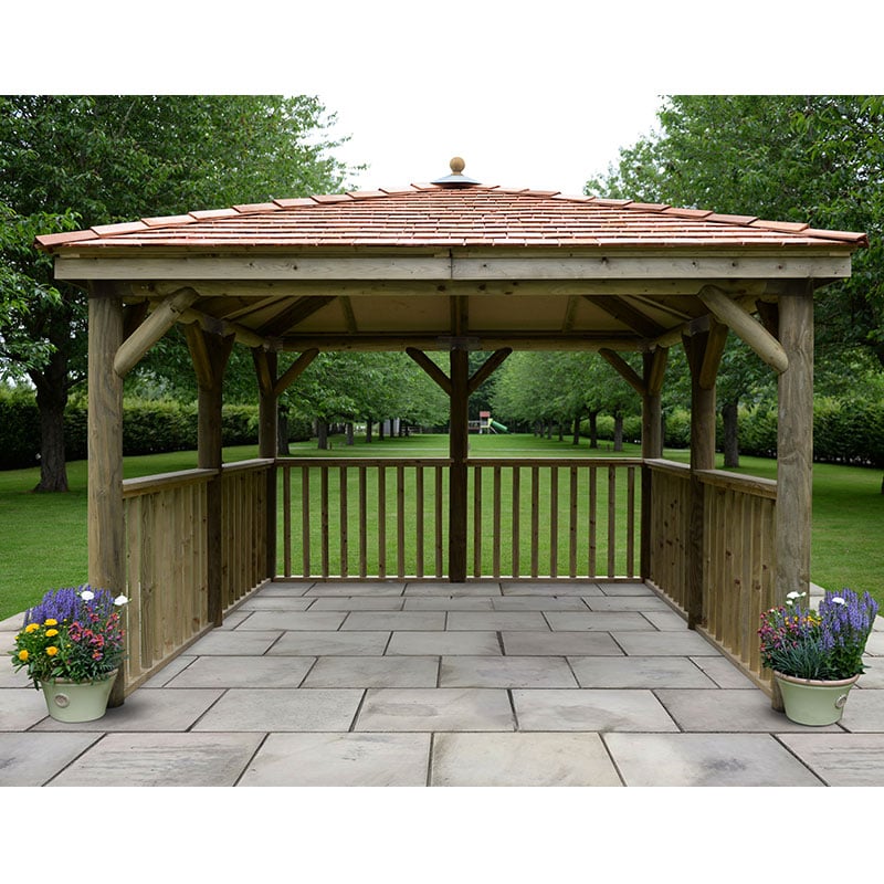 11'x11' (3.5x3.5m) Square Wooden Garden Gazebo with New England Cedar Roof by Buy Sheds Direct