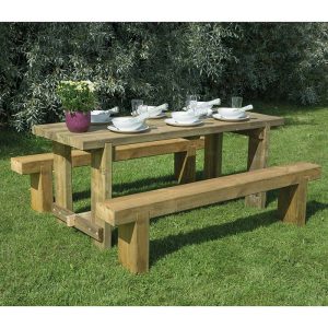 Forest Sleeper Bench & Refectory Wooden Garden Table Set 6'x2' (1.8x0.7m) by Buy Sheds Direct
