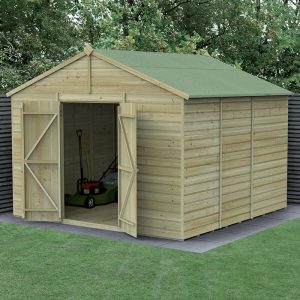 10' x 10' Forest Beckwood 25yr Guarantee Shiplap Pressure Treated Windowless Double Door Apex Wooden Shed (3.21m x 3.01m) by Buy Sheds Direct