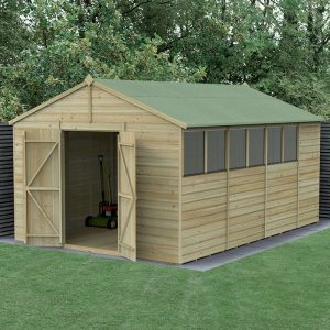 15' x 10' Forest Beckwood 25yr Guarantee Shiplap Pressure Treated Double Door Apex Wooden Shed (4.48m x 3.21m) by Buy Sheds Direct