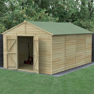 15' x 10' Forest Beckwood 25yr Guarantee Shiplap Pressure Treated Windowless Double Door Apex Wooden Shed (4.48m x 3.21m) by Buy Sheds Direct