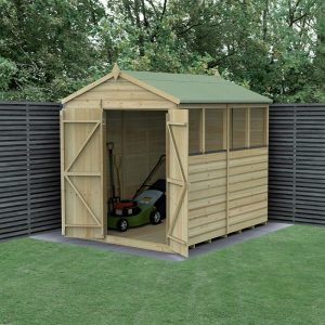 8' x 6' Forest Beckwood 25yr Guarantee Shiplap Pressure Treated Double Door Apex Wooden Shed - 4 Windows (2.42m x 1.99m) by Buy Sheds Direct