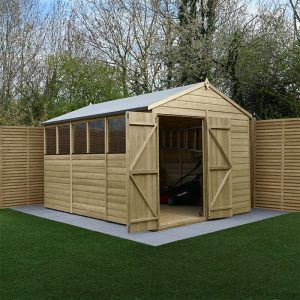 12' x 8' Forest Beckwood 25yr Guarantee Shiplap Pressure Treated Double Door Apex Wooden Shed (3.6m x 2.61m) by Buy Sheds Direct