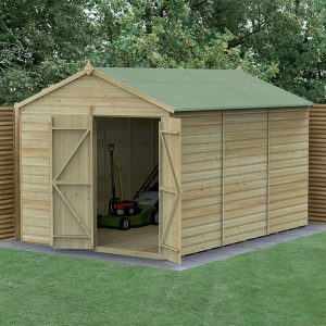 12' x 8' Forest Beckwood 25yr Guarantee Shiplap Pressure Treated Windowless Double Door Apex Wooden Shed (3.6m x 2.61m) by Buy Sheds Direct