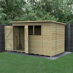 10' x 6' Forest Beckwood 25yr Guarantee Shiplap Pressure Treated Double Door Pent Wooden Shed (3.11m x 2.05m) by Buy Sheds Direct