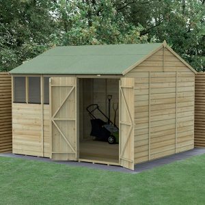 10' x 10' Forest Beckwood 25yr Guarantee Shiplap Pressure Treated Double Door Reverse Apex Wooden Shed (3.21m x 3.01m) by Buy Sheds Direct