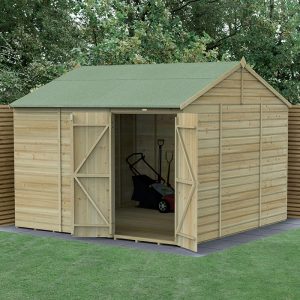 10' x 10' Forest Beckwood 25yr Guarantee Shiplap Pressure Treated Windowless Double Door Reverse Apex Wooden Shed (3.21m x 3.01m) by Buy Sheds Direct